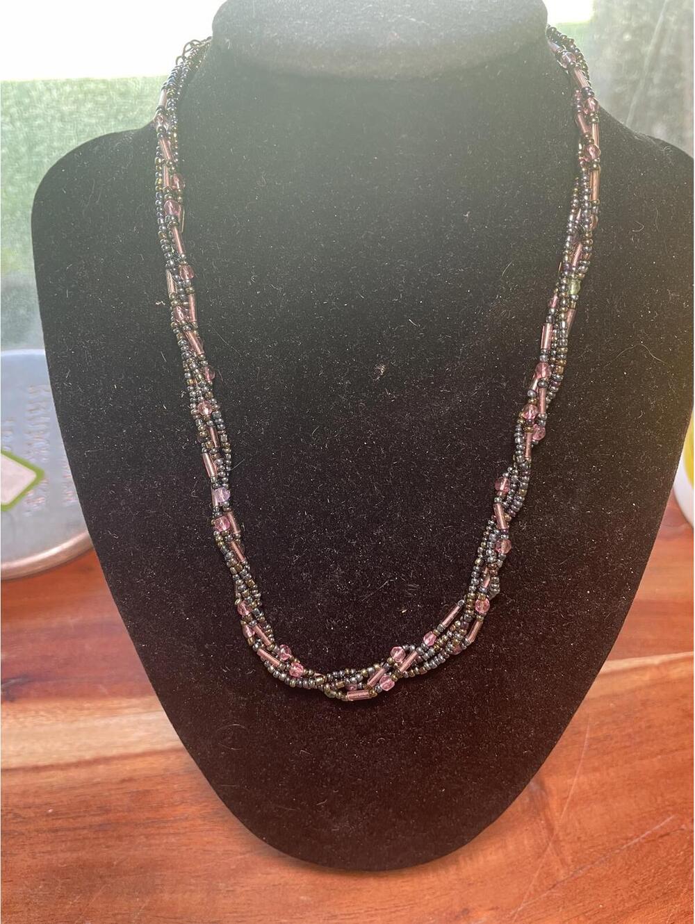 Vintage Multi Strand Seed Bead Necklace Purple